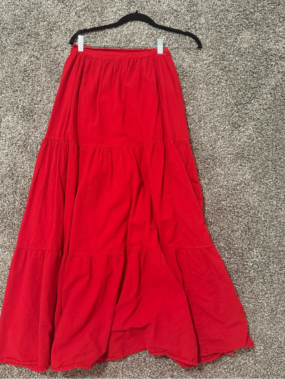 Red size small 100% cotton tiered maxi skirt
